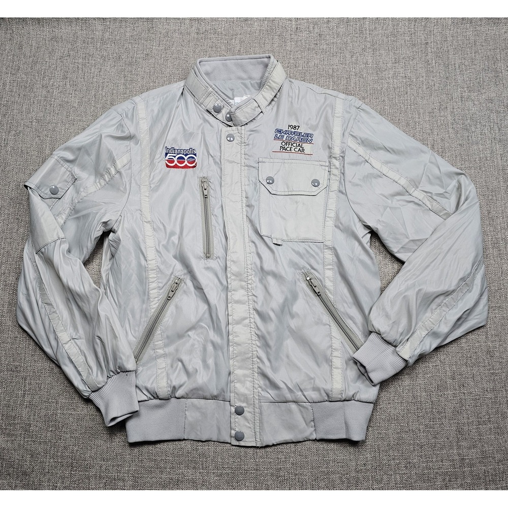 Vintage Indianapolis 500 Jacket Mens M Gray Racing 1987 Chrysler Le Baron 80s